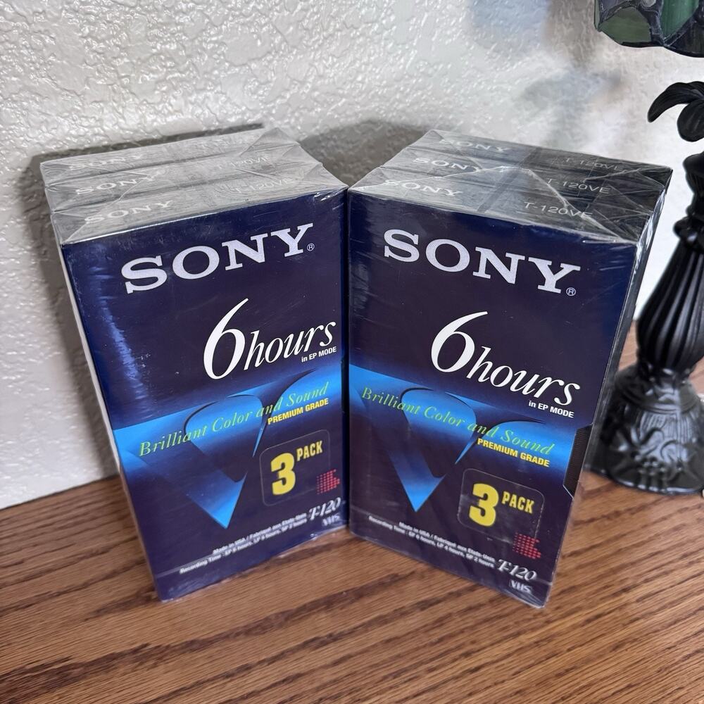 New/ Sealed Sony 6 Hrs Blank VHS Tapes T120 Standard Grade Lot of 6